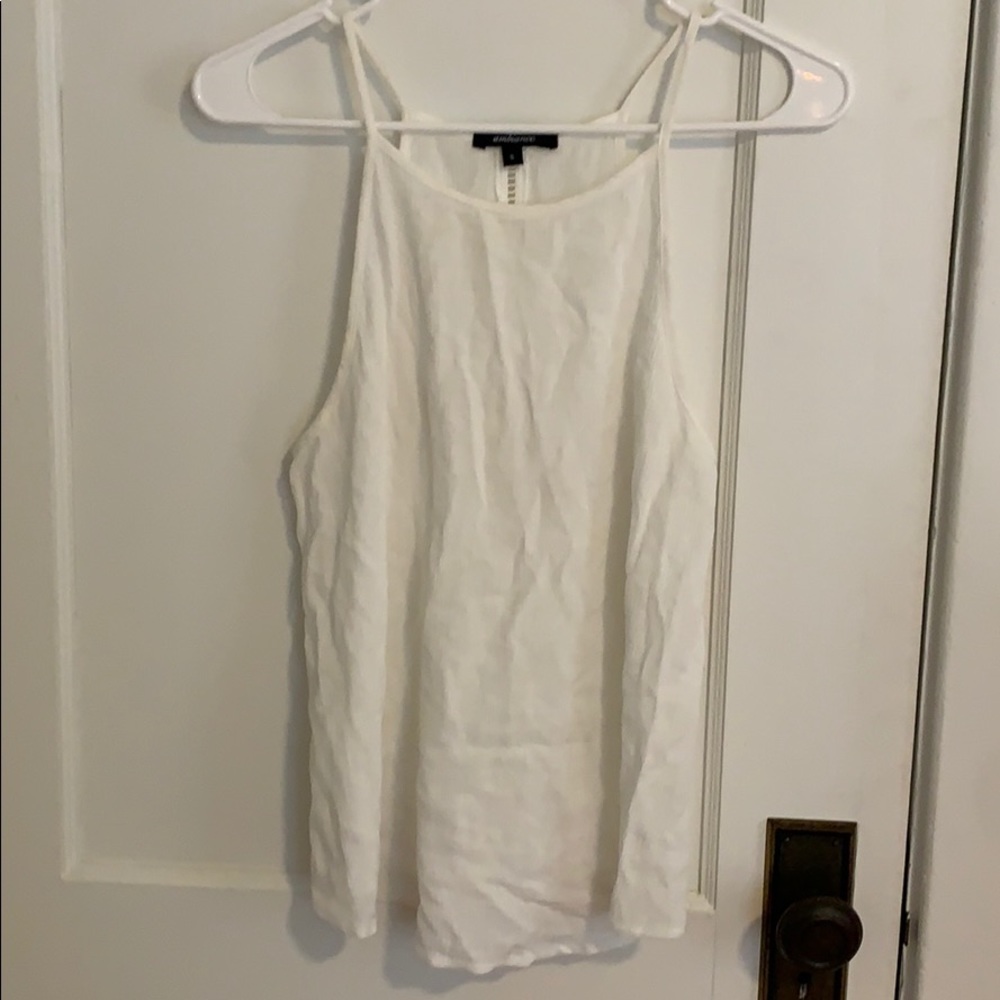 White flowing high neck top